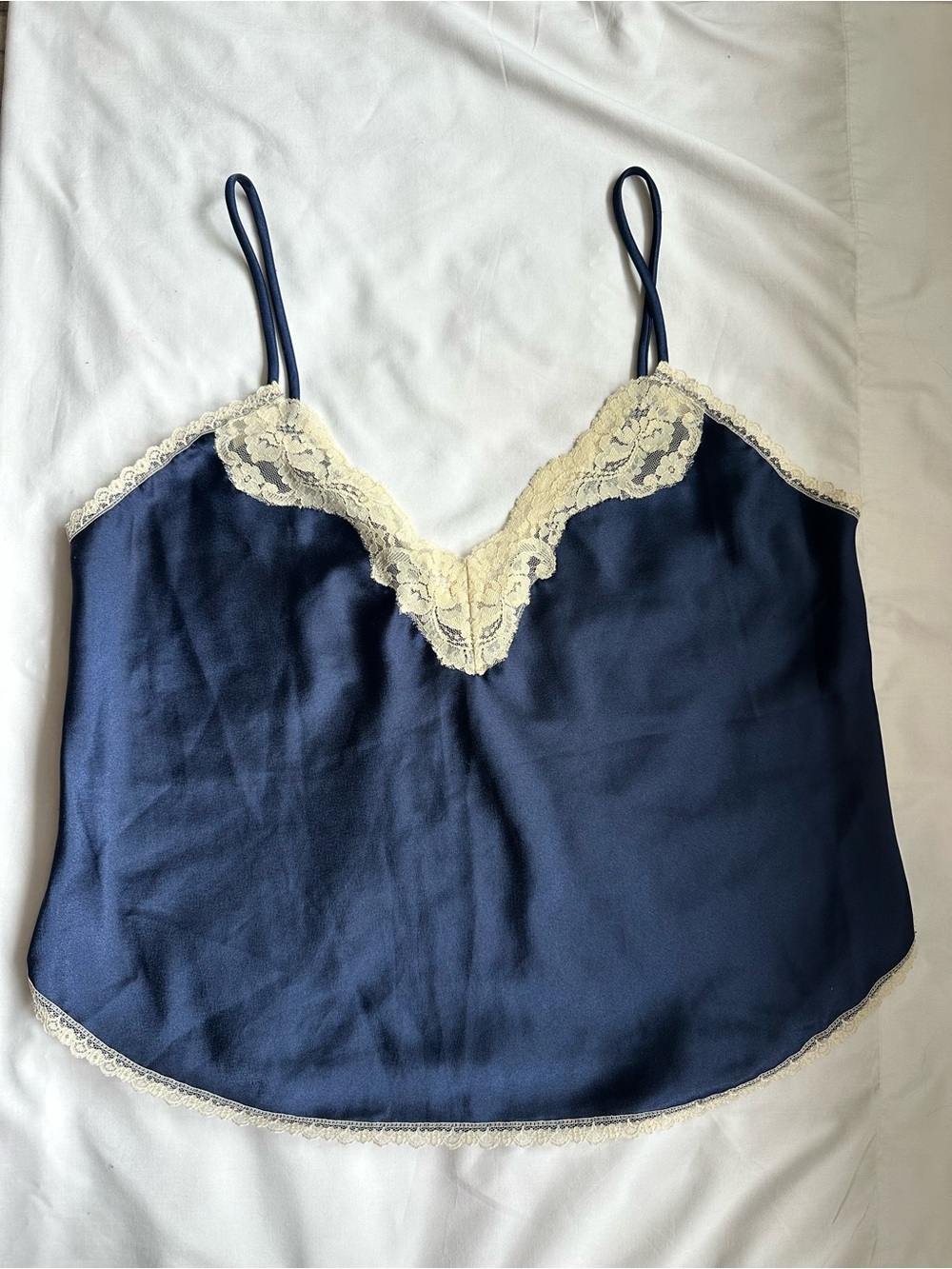 Barbizon Navy Satin Lace Trim Cami Top - Picture 3 of 9